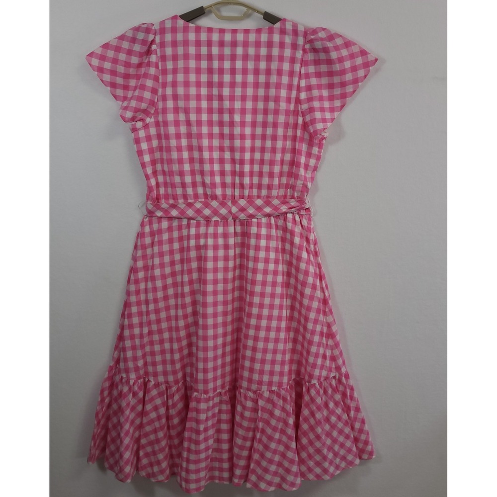 Talbots Gingham Flutter Sleeve Dress 16P Pink White Ruffle Tiered Midi NEW - Picture 3 of 13